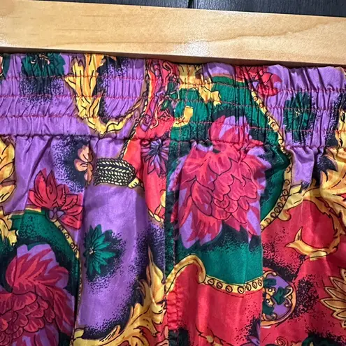 Vintage 90s 100% Silk Baroque Floral Scroll Shorts Rare Statement Piece Small Red