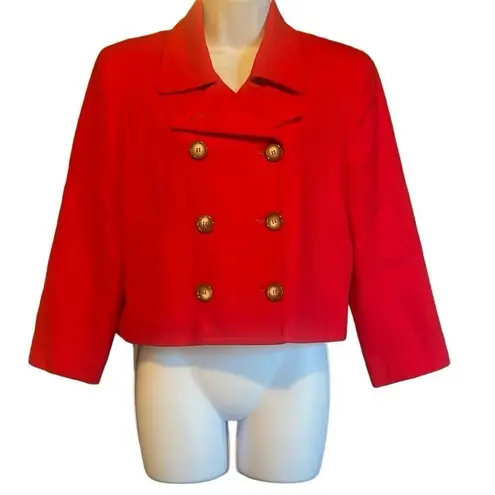 Vintage CW Clifford & Wills Red Crop 100% Wool Peacoat Jacket Gold Buttons Sz 8P