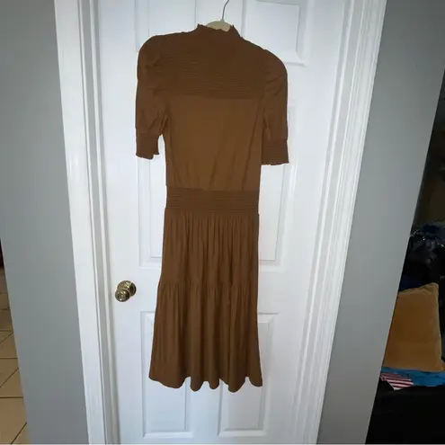 Nation Ltd Fabiana Easy Victorian Midi Dress Womens Size Medium Brown Drop Waist