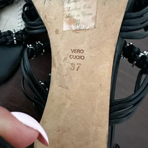 JEAN MICHEL CAZABET GOTH CORINA EMBELLISHED BLACK STRAP HEELED SANDAL CAGE SHOES Size 7