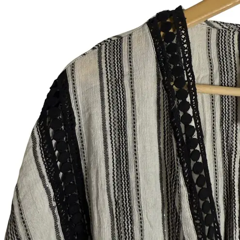 Soluna Swim Black White Striped Tassel Trim Kimono Beach Coverup Size Large