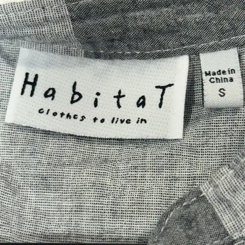 Habitat S Gray White Striped Tunic Top Linen Look Cotton Blouse Crinkle Boho
