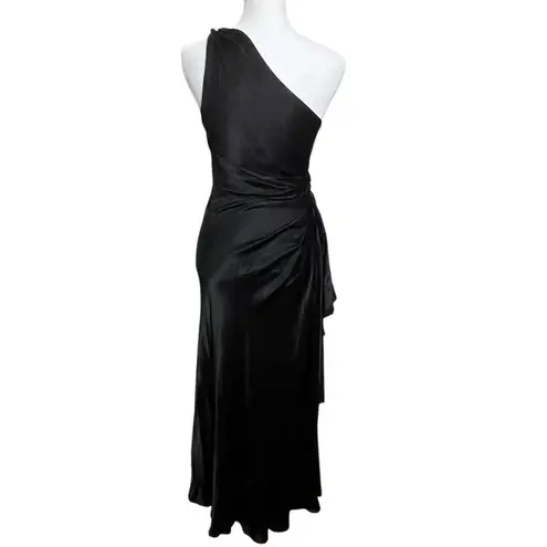 Meshki Black Calliope One Shoulder Maxi Dress Satin Draped Womens Size XS