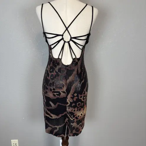 Janine Vintage Animal Print Python Paillettes Sheath Dress Size S Strappy Back
