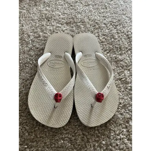 Havaianas Flip flop White With Red Skull Charm Crystal Eyes Eur 37