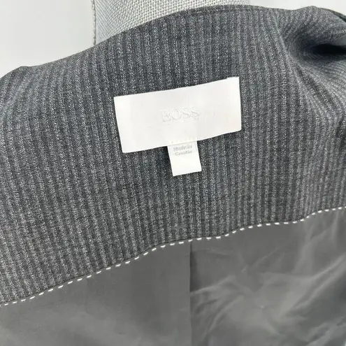Hugo Boss Boss Jasyma Wool Jacket Blazer Gray Stripe Size 12 Collarless
