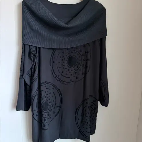 Bitte Kai Rand Gray Black Velvet Geometric Tunic Cowl Neck Sz 38 Lagenlook Art