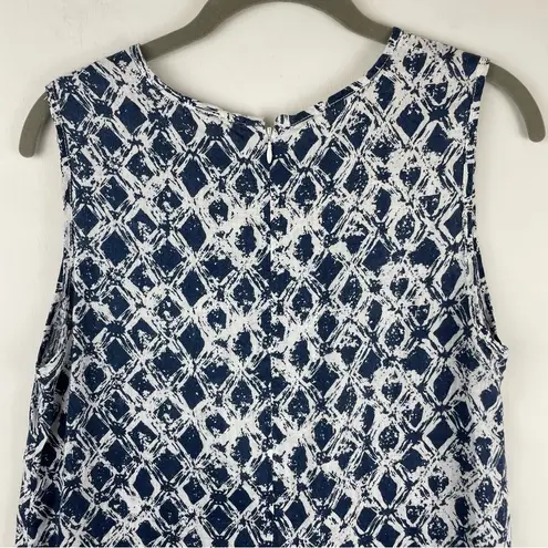 St. Tropez Womens Linen Tunic Tank Dress Sz 6 Blue White Geometric Sleeveless