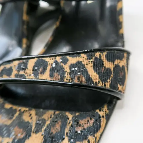 Vintage 90s Ramon Tenza Leopard Cut Out Wedge Mules Size 7.5