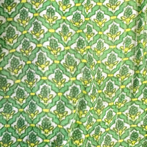 Vintage 90s Indian Cotton Bohemian Tiered Patchwork Skirt Medium Floral Metallic Green