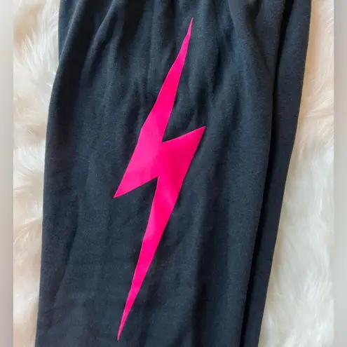 Aviator Nation neon pink bolt charcoal gray sweatpants