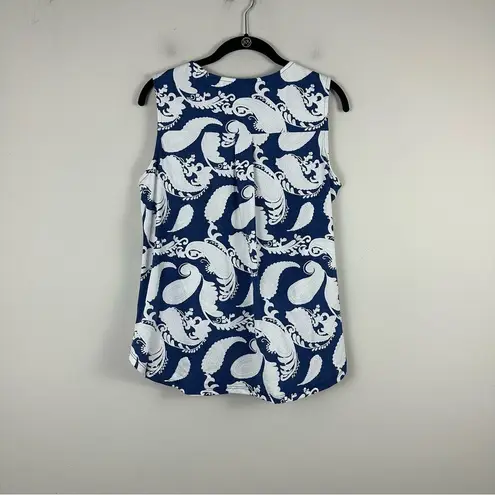 Ariella | Navy and White Textured Paisley Crossover Front Blouse Size Large