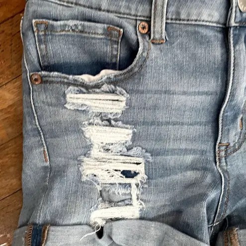 Aero high rise midi light wash ripped denim jean shorts pockets cotton comfort Blue Size 4