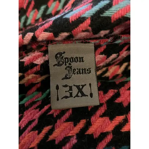 Spoon Jeans Jacket Womens 3X Black Multicolor Houndstooth Shacket Button Front
