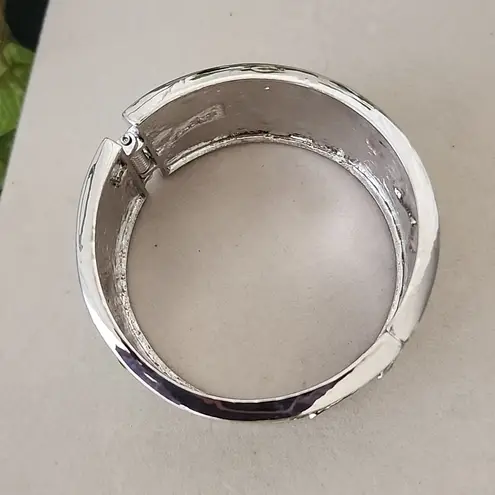 Vintage Silver Green Equestrian Horse Clamper / Hinge Bracelet