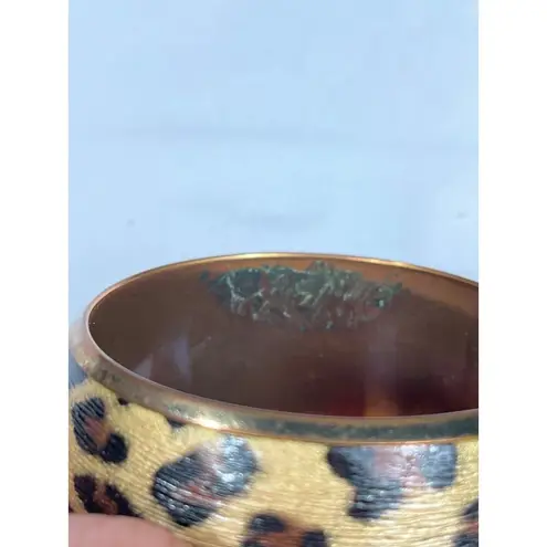 Vintage SKU 048 Animal Print Gold Tone Leopard Pattern Wide Bangle Bracelet