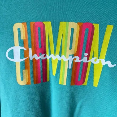 Champion Sweatshirt Size Medium Green Colorblock Crewneck Logo Sporty Retro Gray