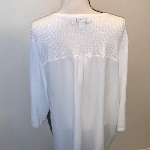 cj banks Women's 3X White and Green Striped Shirt Long Sleeve Knit