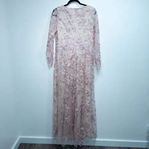 Mac Duggal 70224 Rose Pink Floral Applique Long Sleeve Illusion Gown Size 12 NWT