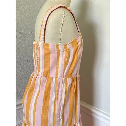 Pink White Orange Striped Tiered Maxi Dress