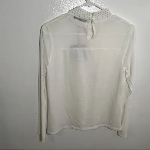 Madison Stefano Mock Neck Top w/ Embellishment Antique White M Size M