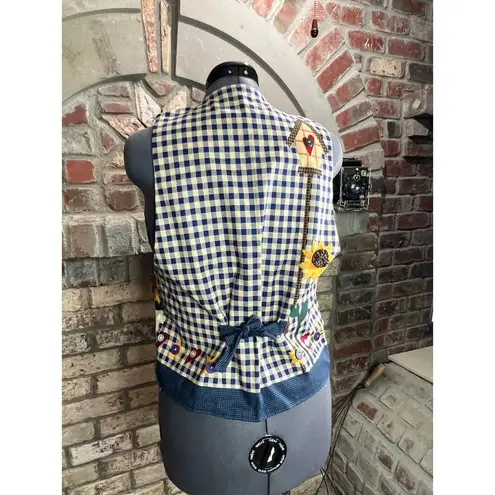 Handmade Vest quilted sunflowers birdhouse grannycore kidcore bright