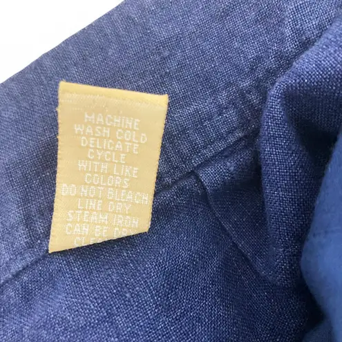 Kate Hill Cargo Pants Size 6 Navy Blue 100% Linen Wide Leg Utility Pockets