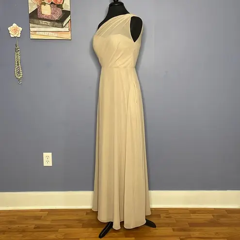 Birdy Grey Chiffon Taupe Kira Grecian One Shoulder Gown Size Medium
