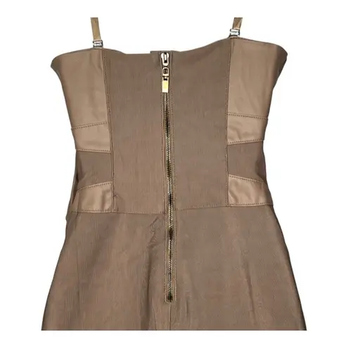 Lucy Paris Lucy & Co. Faux Leather Dress Strapless Rosette Cocktail Taupe Size Small NWT