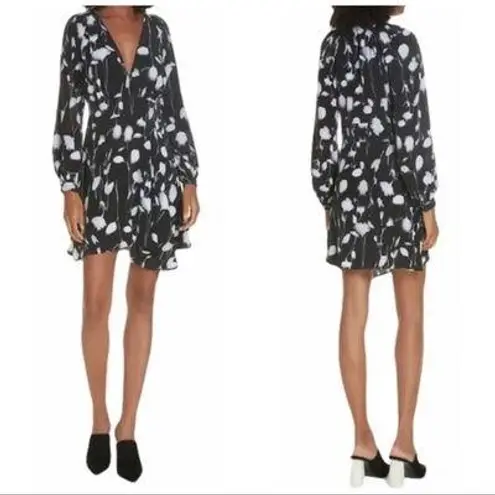 Equipment NWT Alexandria Long Sleeve Abstract Floral Mini Dress True Bla…