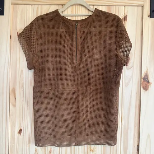 Muubaa Brown Suede Perforated Short Sleeve Top size 10