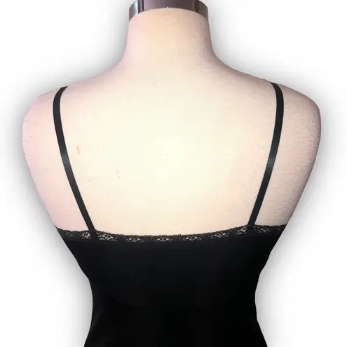 Vanity Fair Vintage 70s  Slip Dress Black Lace Trim Dupont Nylon 32