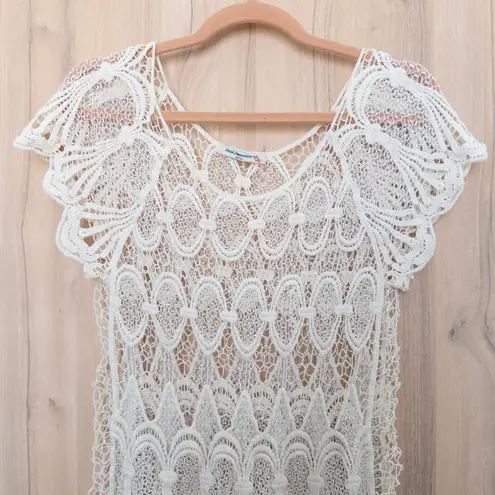 VTG Vivid Importers of NY Crochet Fringe Top Sz XS/S White Boho Festival Cottage