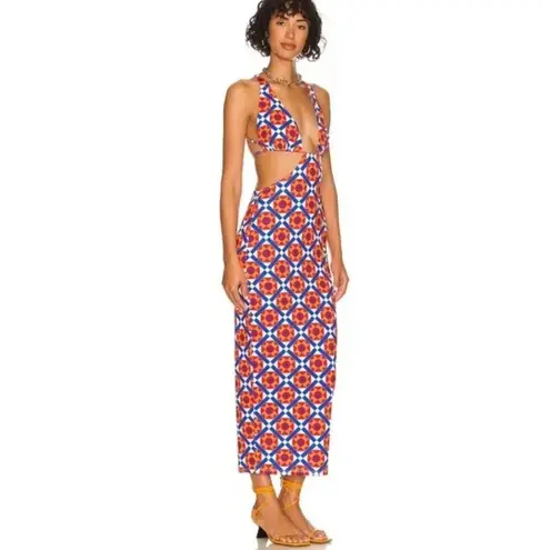 We Wore What Revolve Cowl Back Cut Out Geometric Print Maxi Dress Size XL NWT
