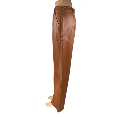 Princess Polly  Brown Faux Vegan Leather High Waist Wide Leg Trousers Pants Sz 6