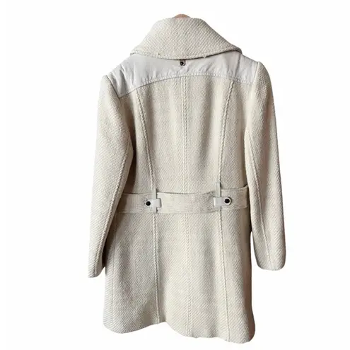 Mackage Peacoat Jacket Wool Leather Trim Pockets Off White Black Large GUC