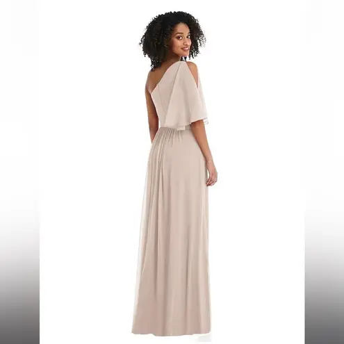 After Six • NWT One-Shoulder Bell Sleeve Chiffon Maxi Dress Toasted Sugar Pink