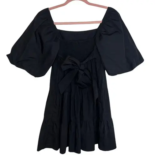 Faithfull the Brand Black Tiered Puff Shoulder Mini Dress