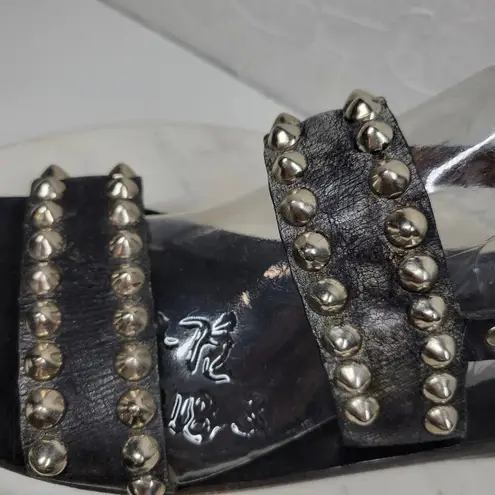 Calleen Cordero Studded Reptile Sandals Womens 9.5 Black Leather Slingback