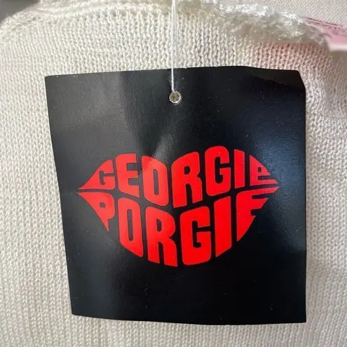 NWT NOS Vintage 70s Georgie Porgie Knit Sweater Embroidered Flowers XS White