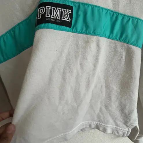 PINK Quarter Zip Pullover Sweatshirt Athletic Long Sleeve Top White Teal xS
