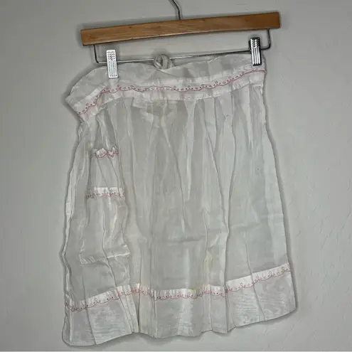 Handmade VINTAGE SHEER WHITE COTTON APRON~POCKET~PINK EYELET TRIM~MARGE OF HOLLYWOOD