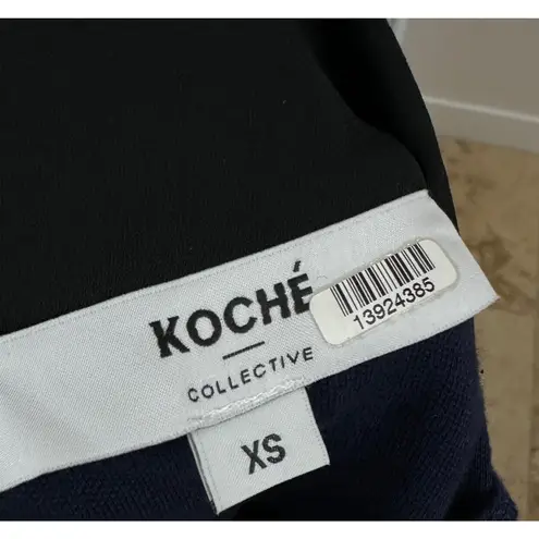 Koche Collective Knit Polo Top Pleated Peplum Navy Fitted Cinched Waist XS
