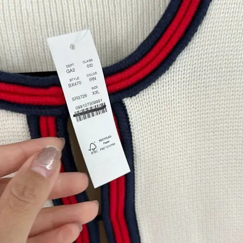 J.Crew Womens Cream Emilie Contrast Trim Ribbed Cardigan Size XXL Red