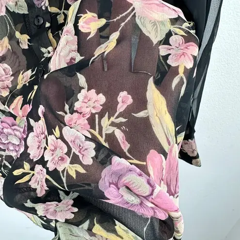 Frederick's of Hollywood Vintage Romantic Sheer Floral Long Sleeve Button Down