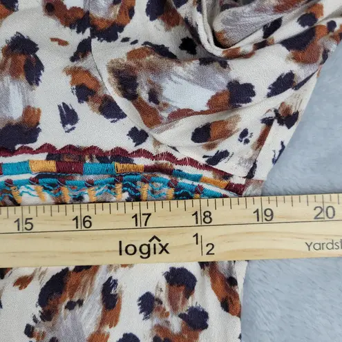 Savanna Jane Women's Top M Blouse Animal Print Embroidered Long Sleeve Western Brown Size M