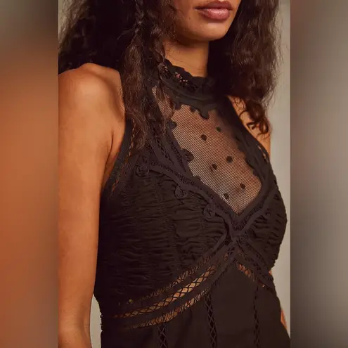 Free People  Valencia Lace Cotton Mini Dress Sleeveless Black Size S