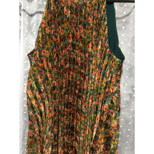 Mello Day floral Pleated DressOrangeGreen Sleeveless Party Cocktail Event size S Orange