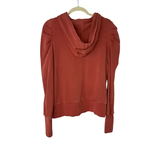 Evereve Tyra Puff Sleeve Hoodie Rust Coral L Cotton Blend Cozy Casual