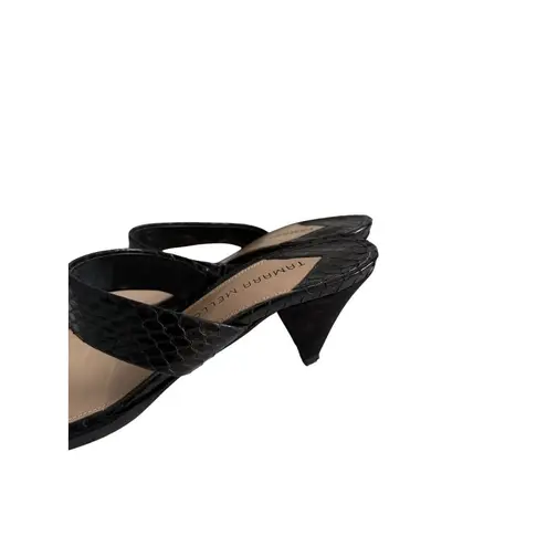 TAMARA MELLON Black Leather Kitten Heel Sandals Heels Size 37.5 / US 7.5